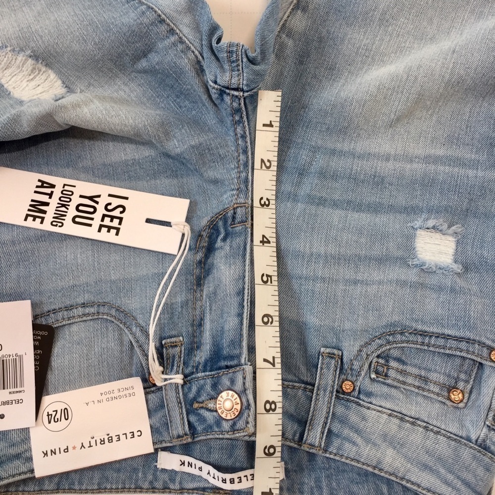 High Rise Distressed Slim Straight Leg Jeans 0/24 - Picture 5 of 8